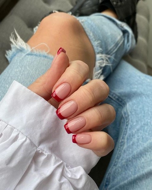 red french tip nails short - red french tip nails short with glitter