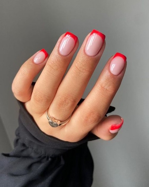 red french tip nails short - red french tip nails with diamonds