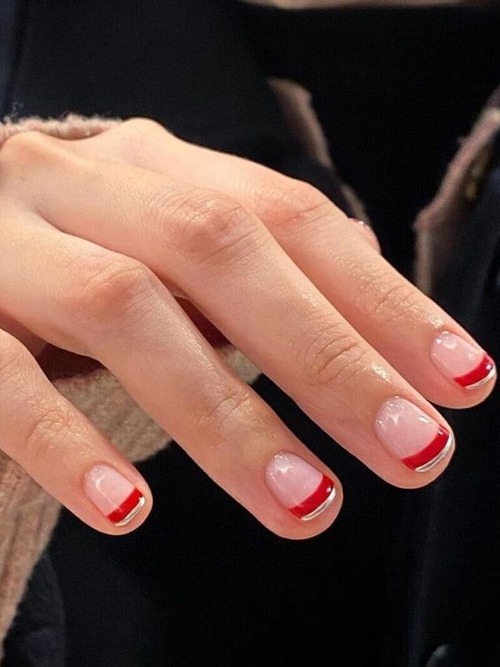 red french tip nails short - red french tip square nails