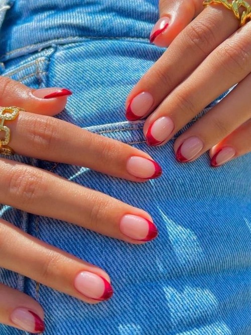 red french tip nails short - red french tip toenails