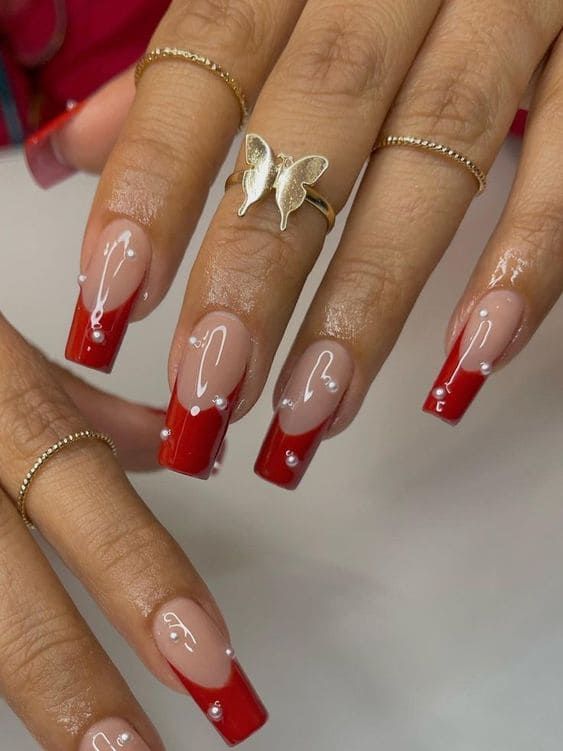 red french tip nails square