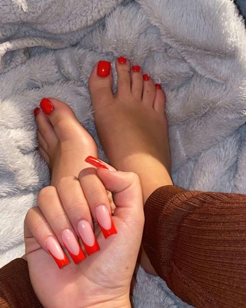 red french tip toes - red toes