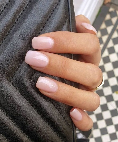 short nude pink nails - light pink nails with design