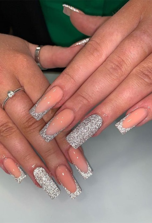 silver glitter nails - silver glitter nails tips