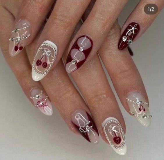square red french tip nails