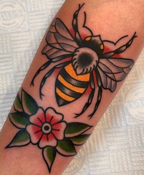 traditional bee tattoo - traditional bee tattoo on hand