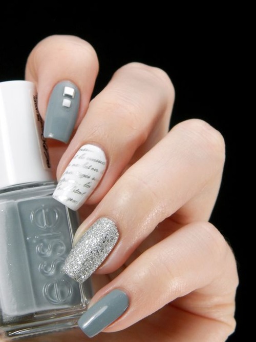 white and silver nails - grey white and silver nails
