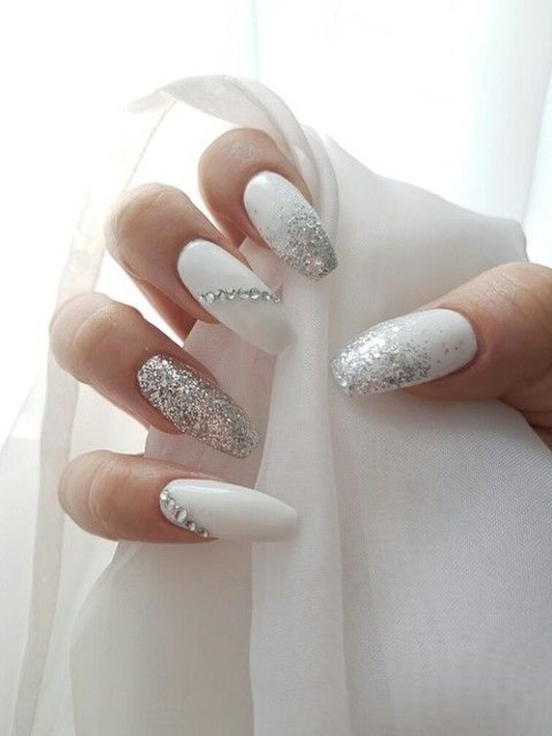 white and silver nails - white and silver nails short