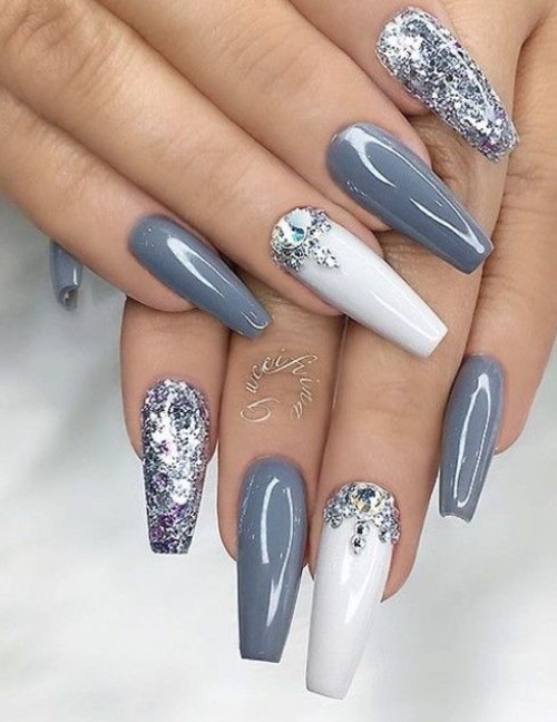 white and silver nails - white and silver nails simple