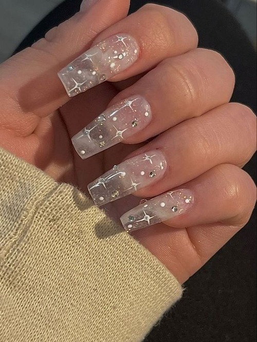 white sparkly nails - milky white sparkly nails