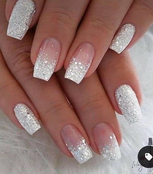 white sparkly nails - white sparkly nails short