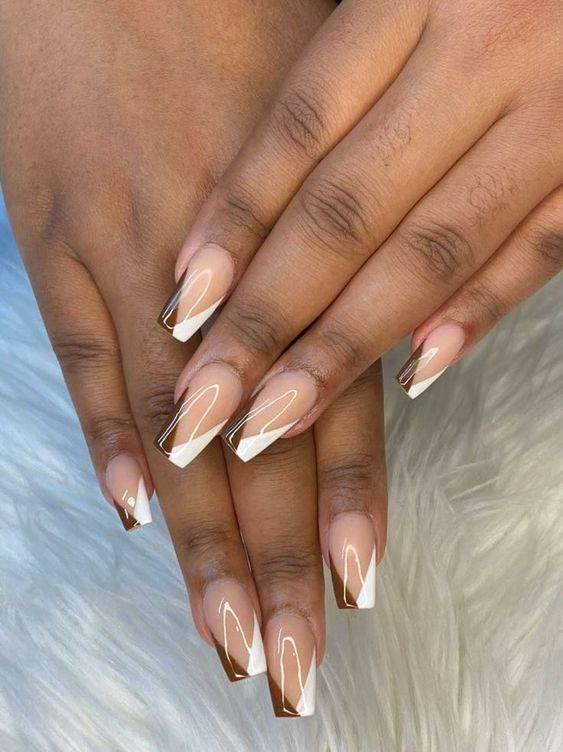 Light brown French tip nails