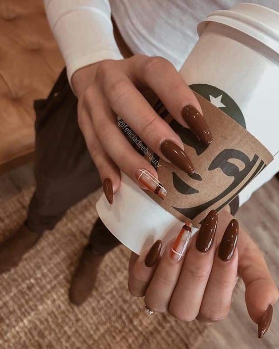 amazing brown french tip nails almond