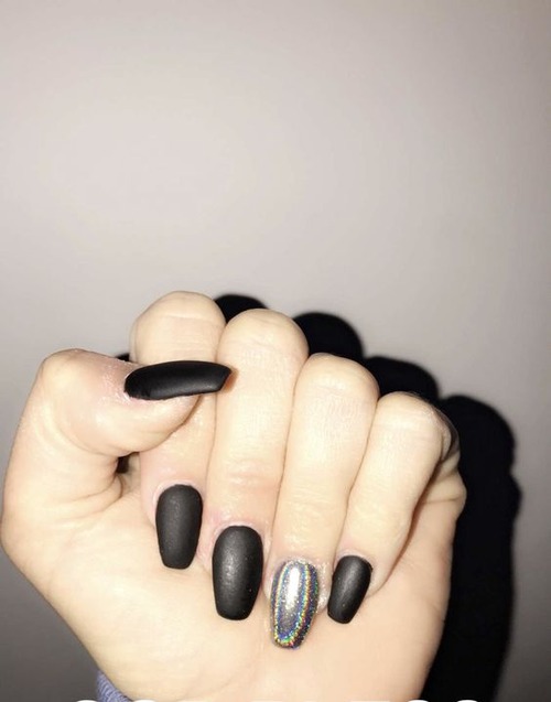 black chrome nails - black rainbow chrome nails