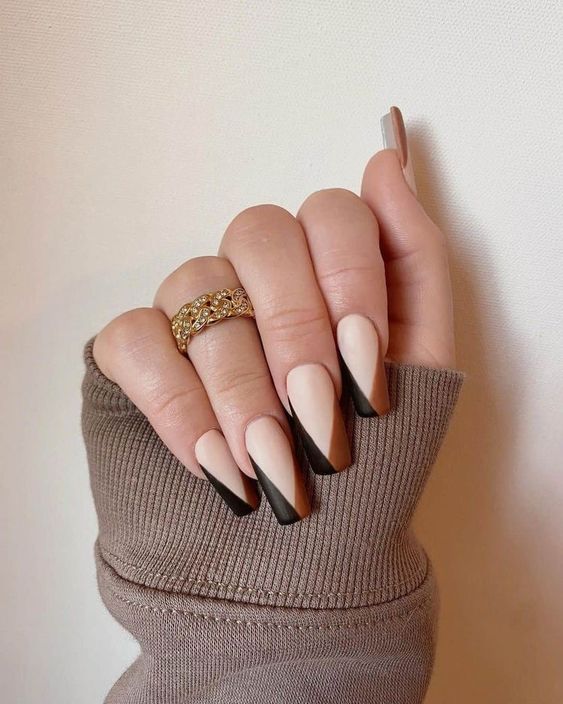 brown and black french tip nails square