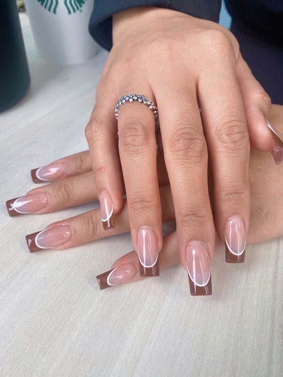brown french tip nails
