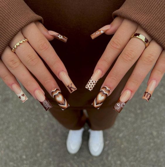 brown long acrylic nails
