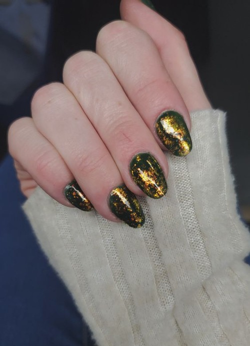 dark green holiday nails - dark green and white nails