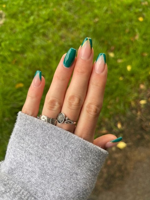 emerald green acrylic nails - Emerald green and gold Acrylic nails