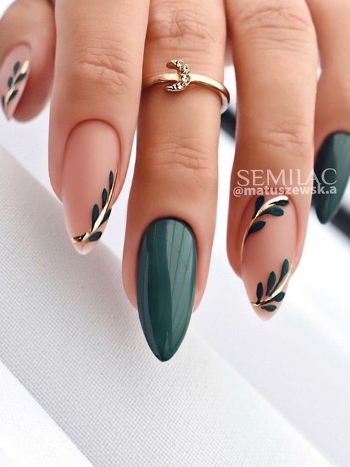 emerald green acrylic nails - Emerald green nails with black