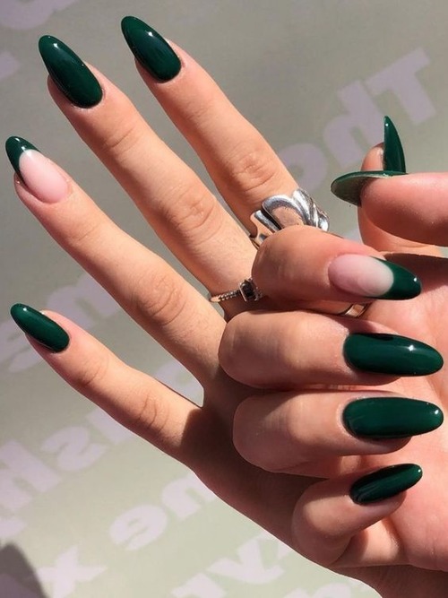 emerald green acrylic nails - Emerald green nails with gold