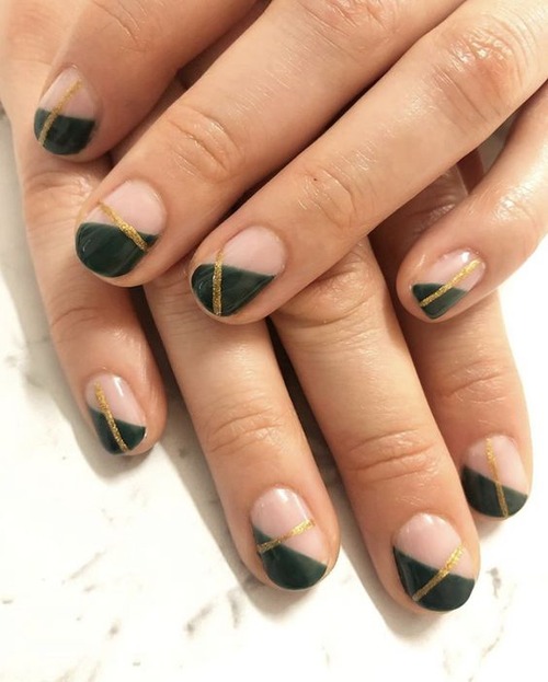 green and gold nails - gold flake nails