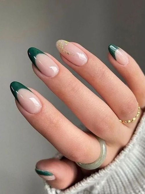 green and gold nails - rose gold nails