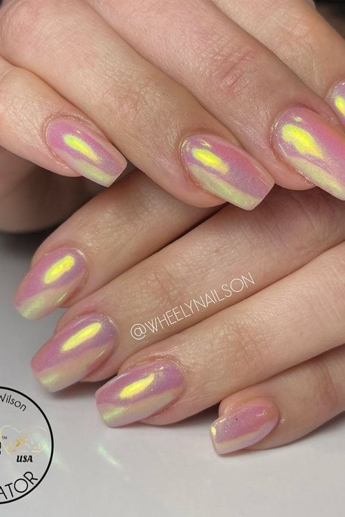 pink chrome nails - pink chrome nails short