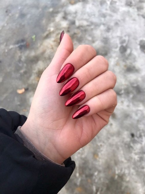 red chrome nails - bright red chrome nails