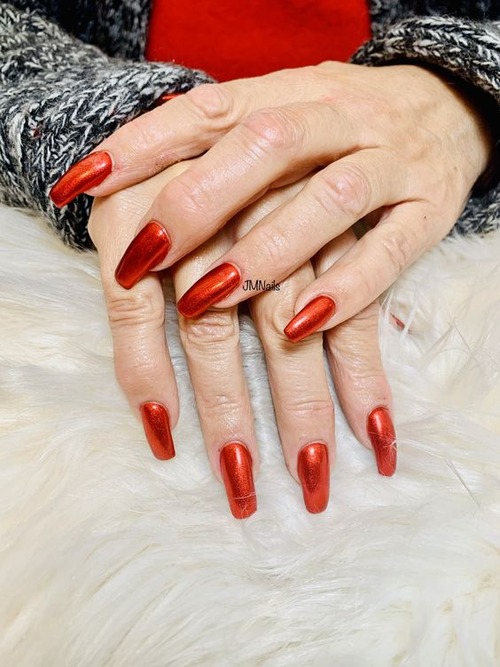 red chrome nails - cherry red chrome nails