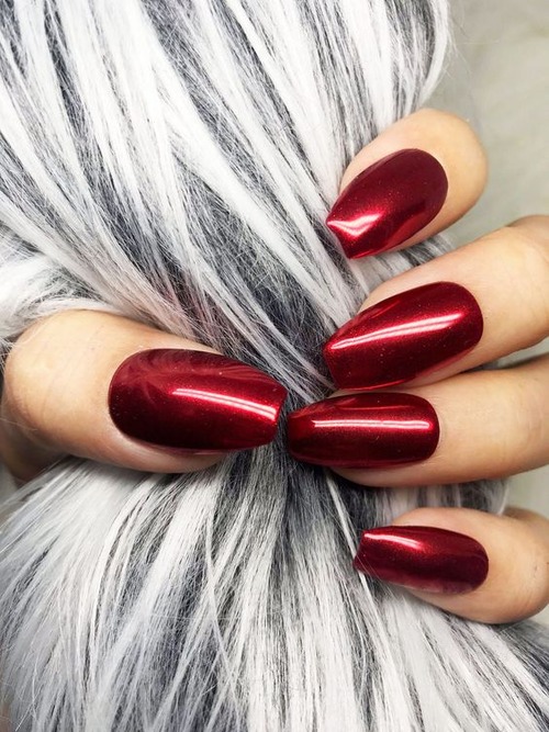 red chrome nails - matte red chrome nails