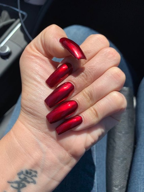 red chrome nails - red and gold chrome nails