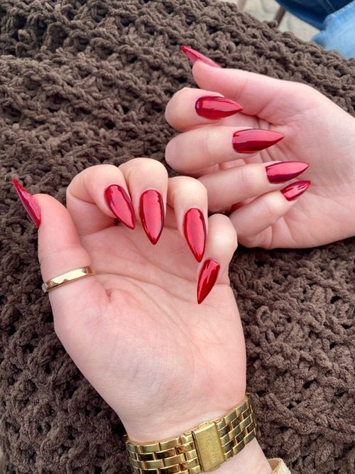 red chrome nails - red chrome nails acrylic