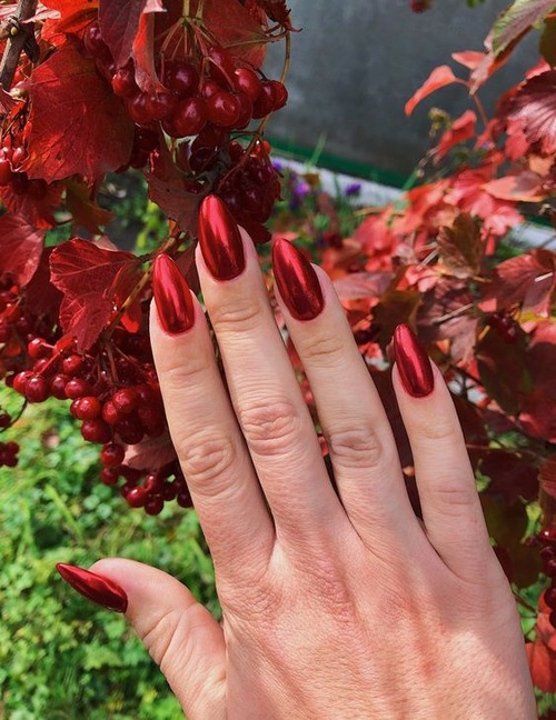 red chrome nails - red chrome nails with glitter