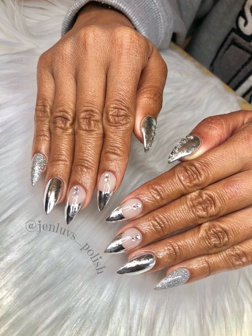 silver chrome nails - dark silver chrome nails