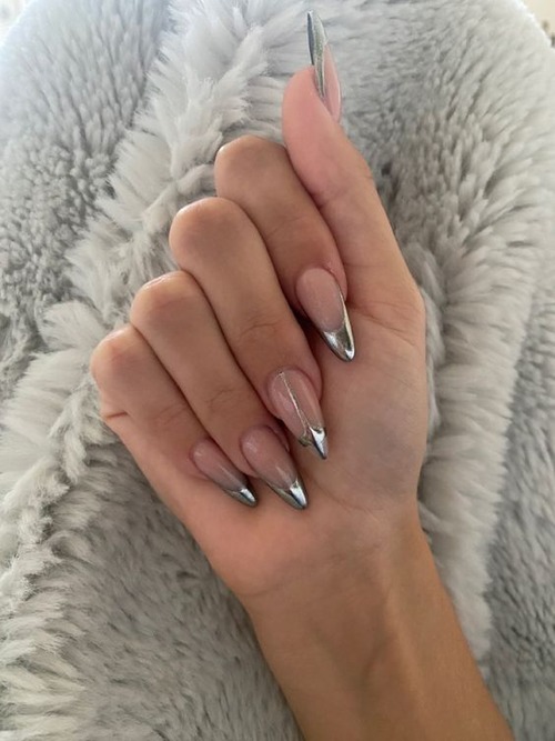 silver chrome nails - silver and pink chrome nails