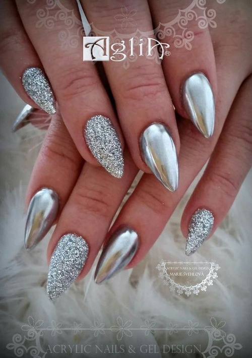 silver chrome nails - silver chrome nails french tip