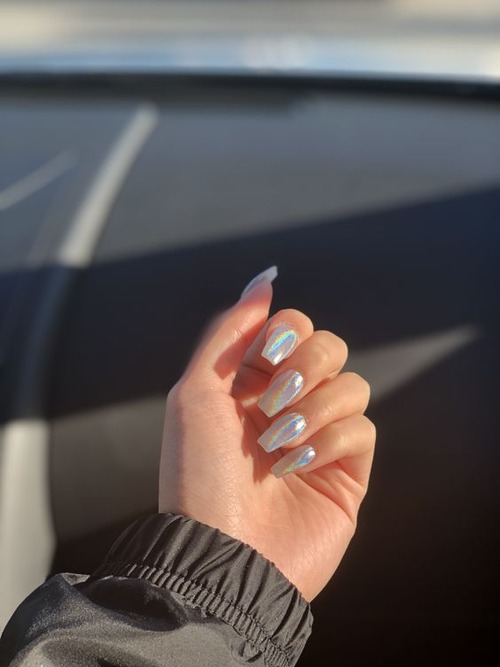 silver chrome nails - spring chrome nails