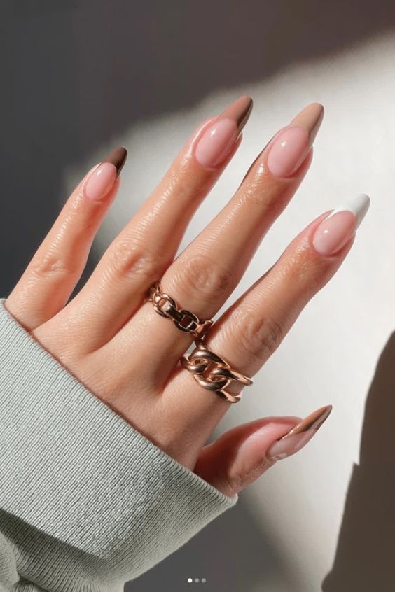 white and brown french tip nails