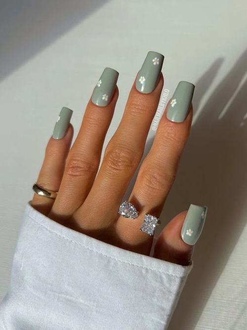 white and green nails - Dark green and white nails
