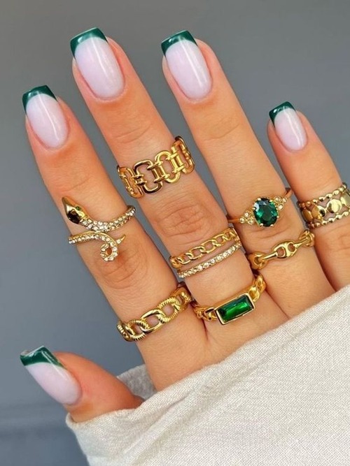 white and green nails - dark green nails
