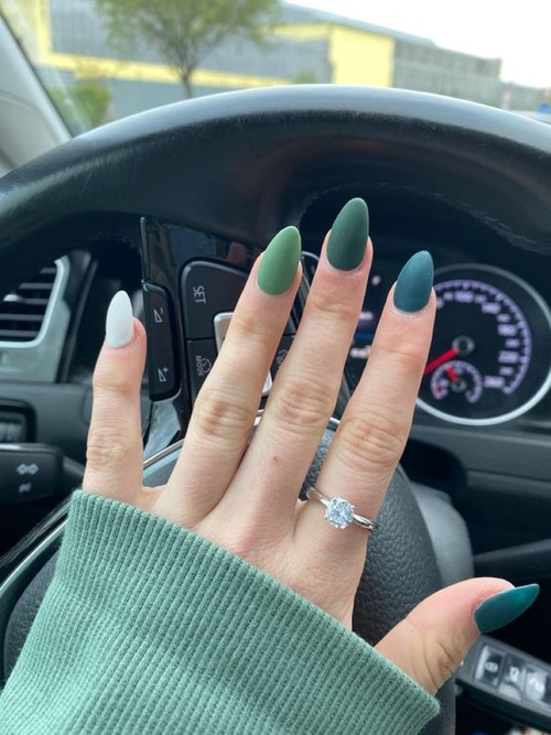 white and green nails - green and white french tip nails