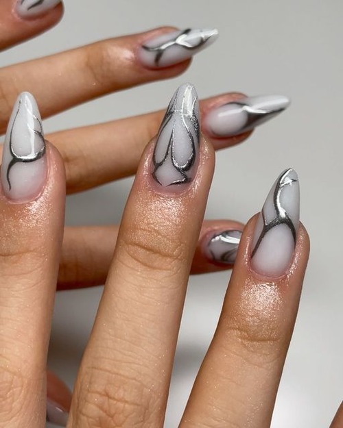 white chrome nails - milky white chrome nails