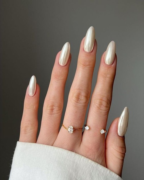 white chrome nails - white chrome nails with glitter