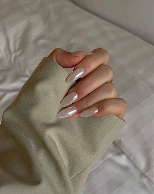 white chrome nails - white tip chrome nails
