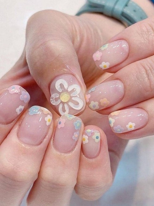 3d flower nails short - cute 3d flower nails short
