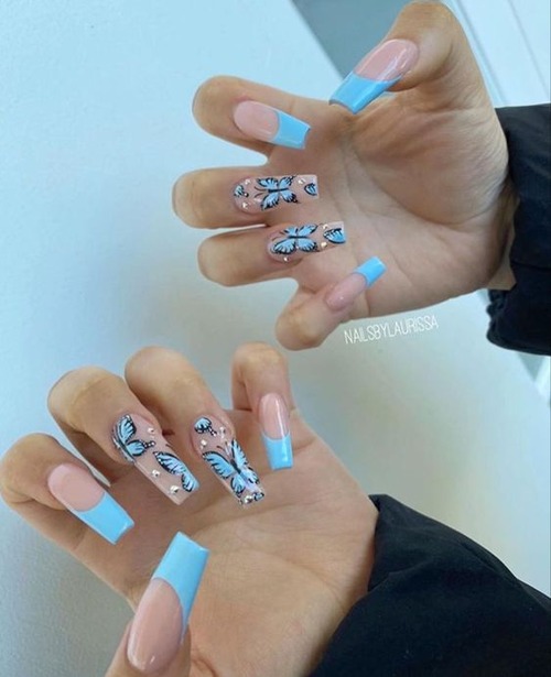 baby blue butterfly nails - baby blue nails