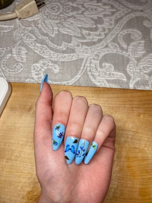 baby blue butterfly nails - blue butterfly nail designs