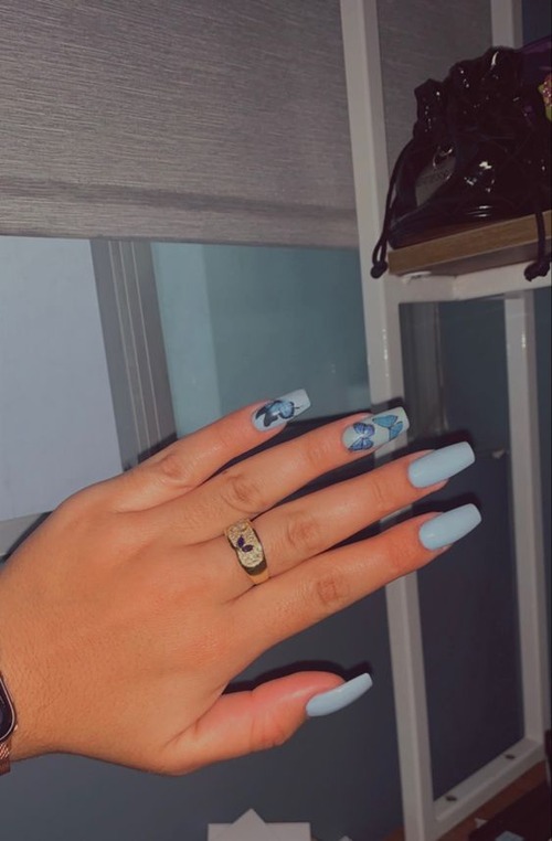 baby blue butterfly nails - cute baby blue butterfly nails