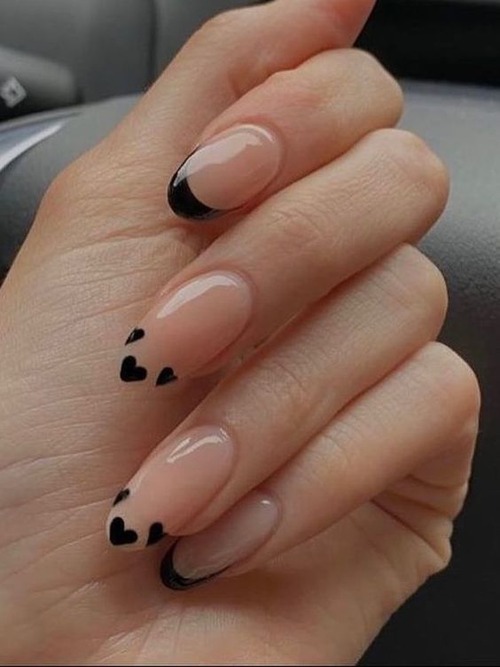 black heart nail designs - white nails with black design